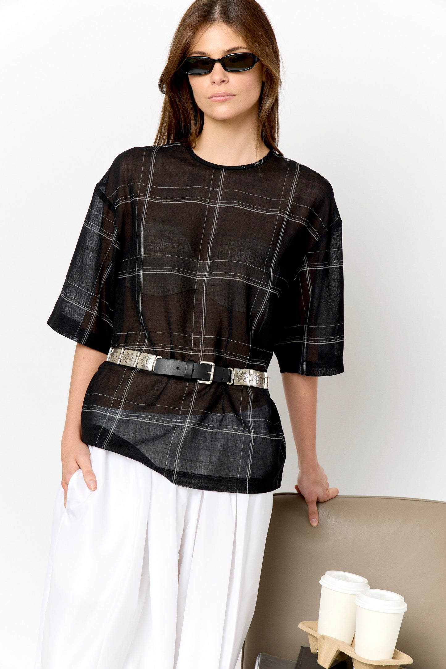 Sheer Wool Guaze Check Easy T