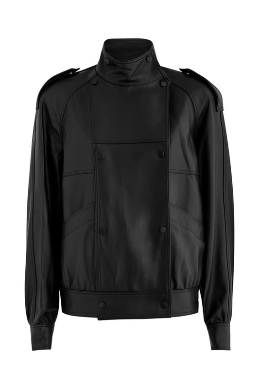 Leather Structure Collar Double Breasted Jacket