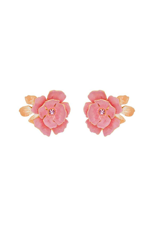 Enamel Gardenia Button Earring