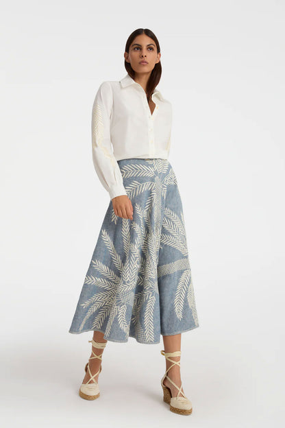 Tasha 3 Palm Embroidery Skirt