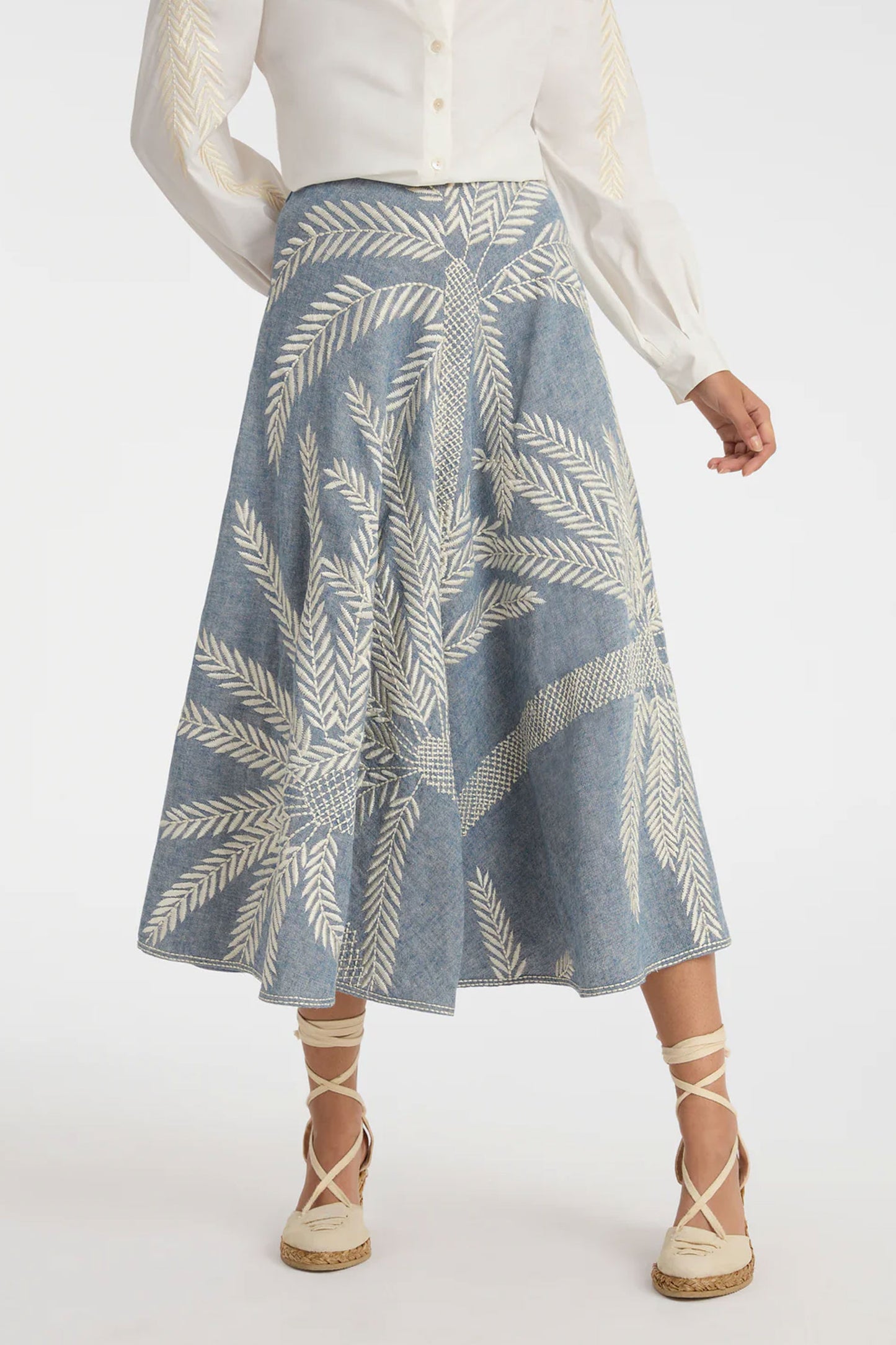 Tasha 3 Palm Embroidery Skirt