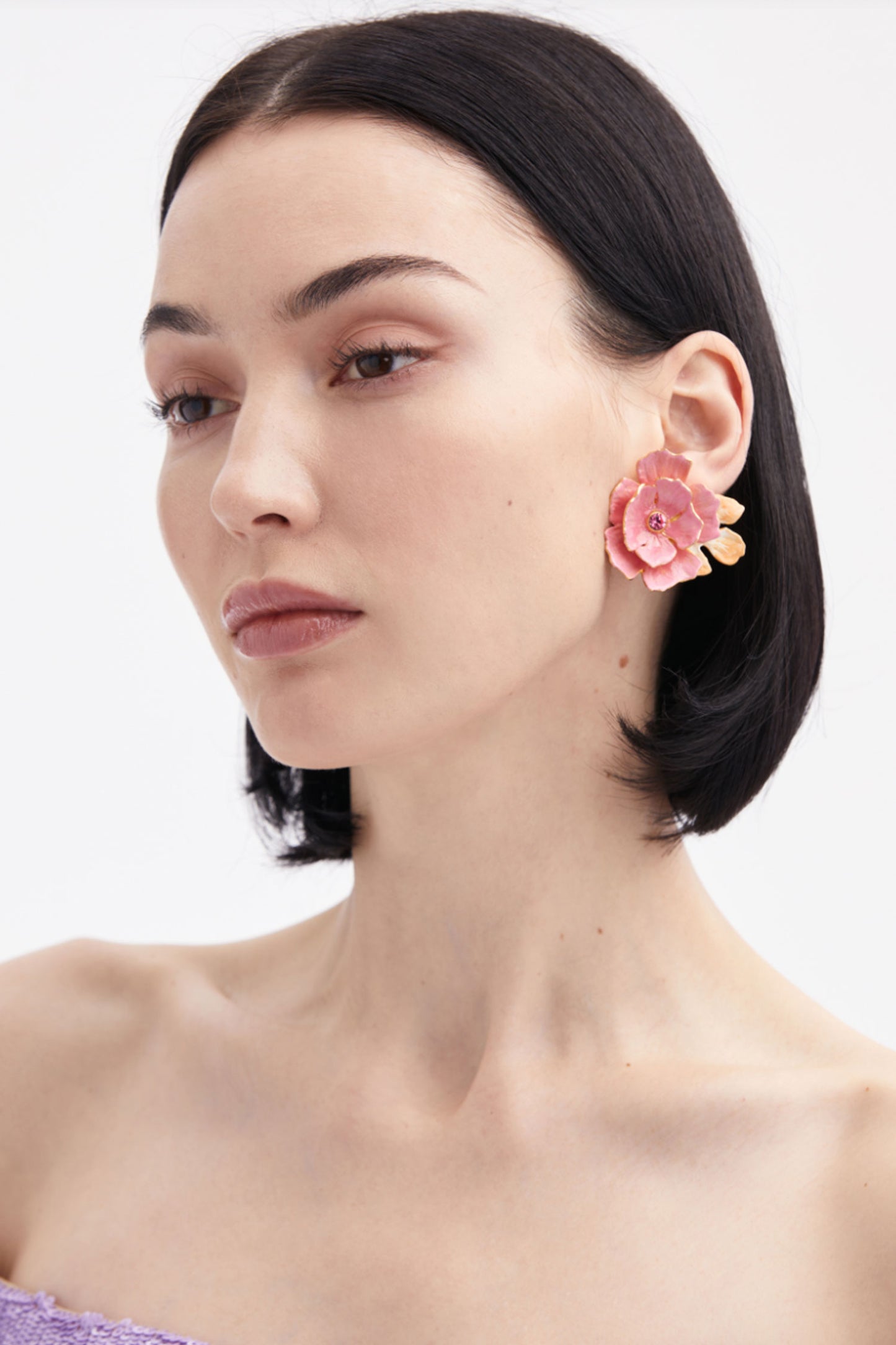 Enamel Gardenia Button Earring