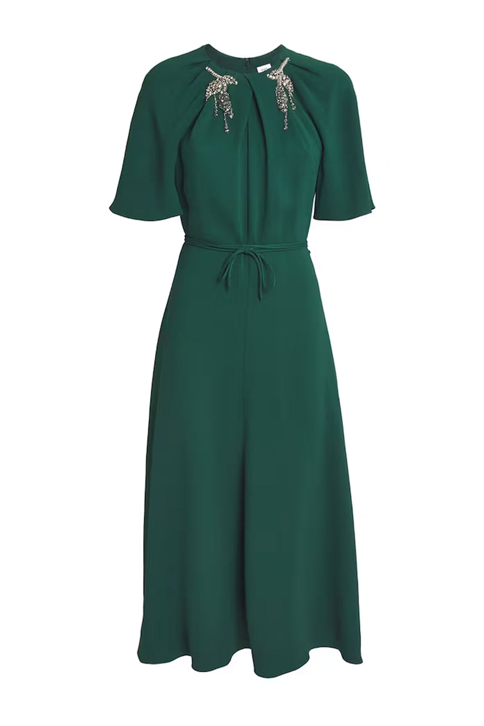 Scarf Detail Short Sleeve A-Line Midi Dresses