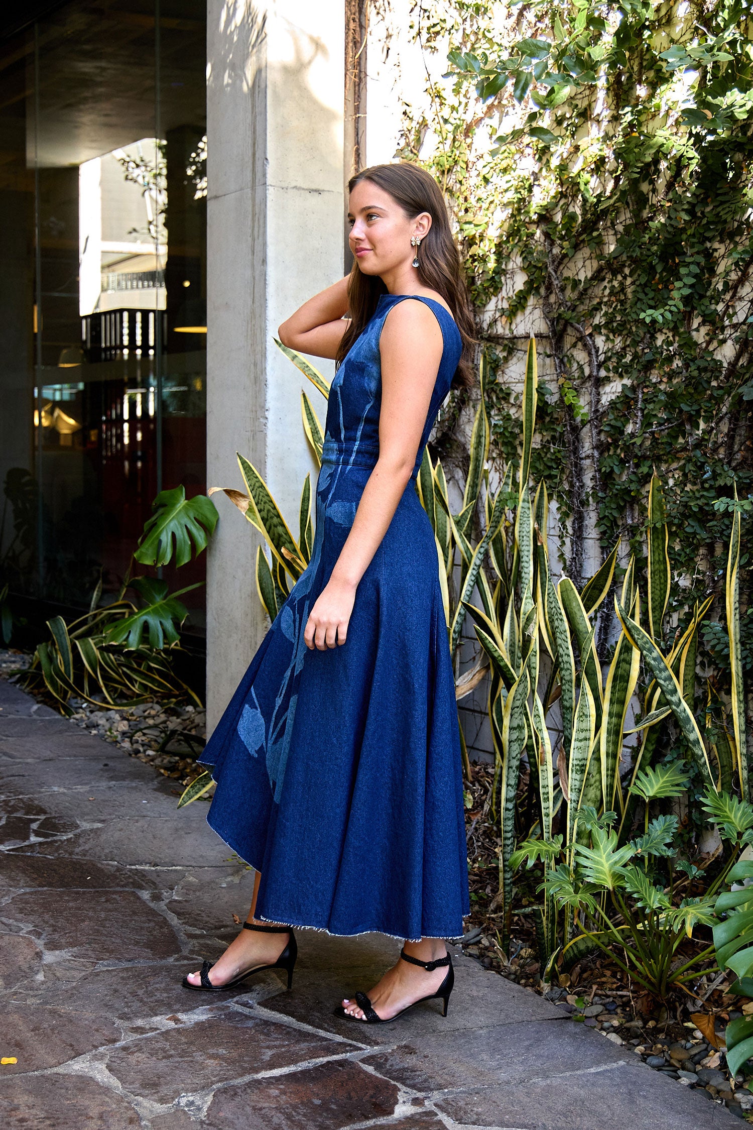 Denim Fit And Flare Midi Dress