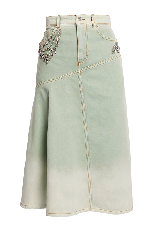 Embroided Draped Denim Skirt