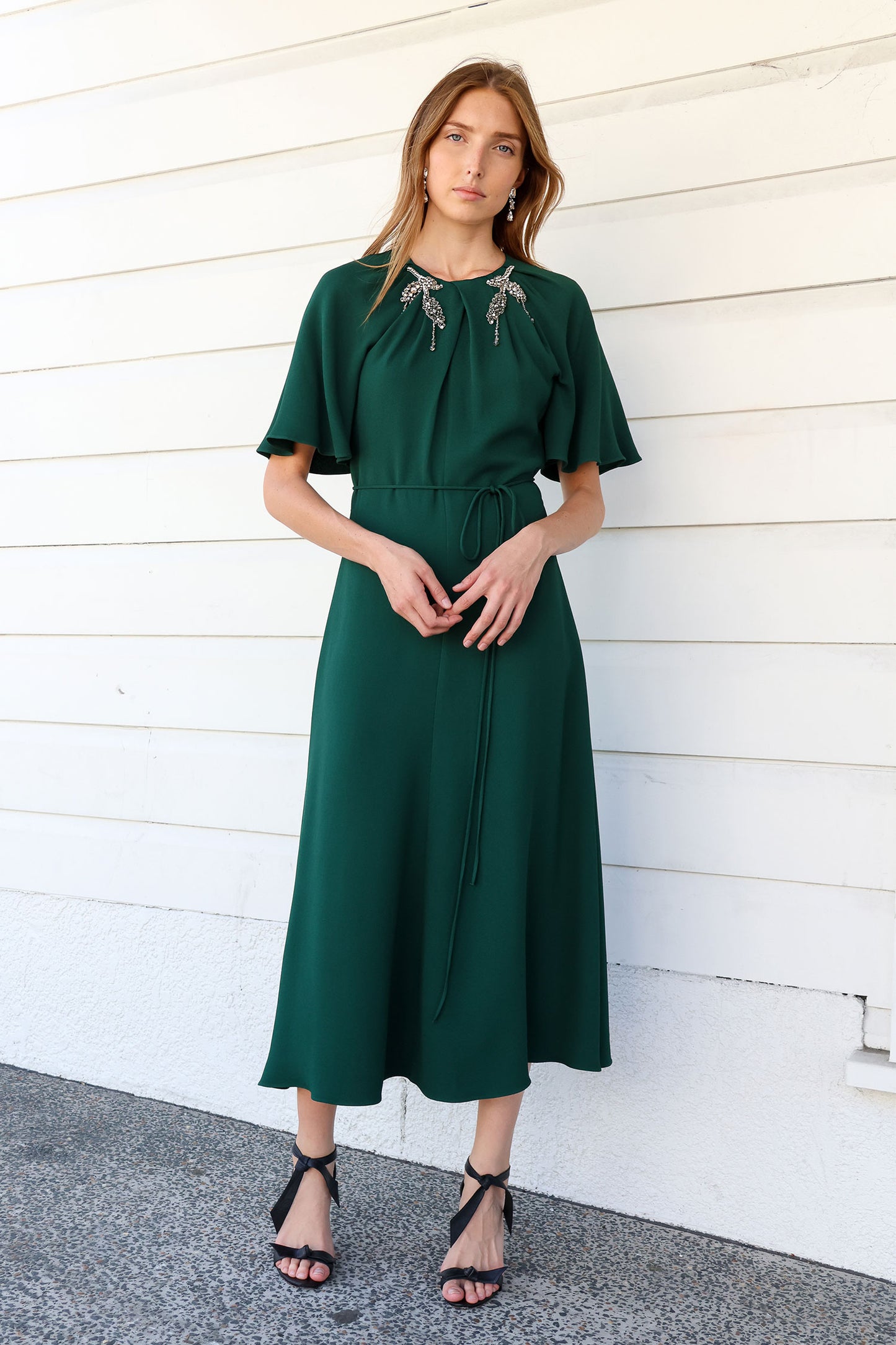 Short Sleeve A-Line Midi Dress