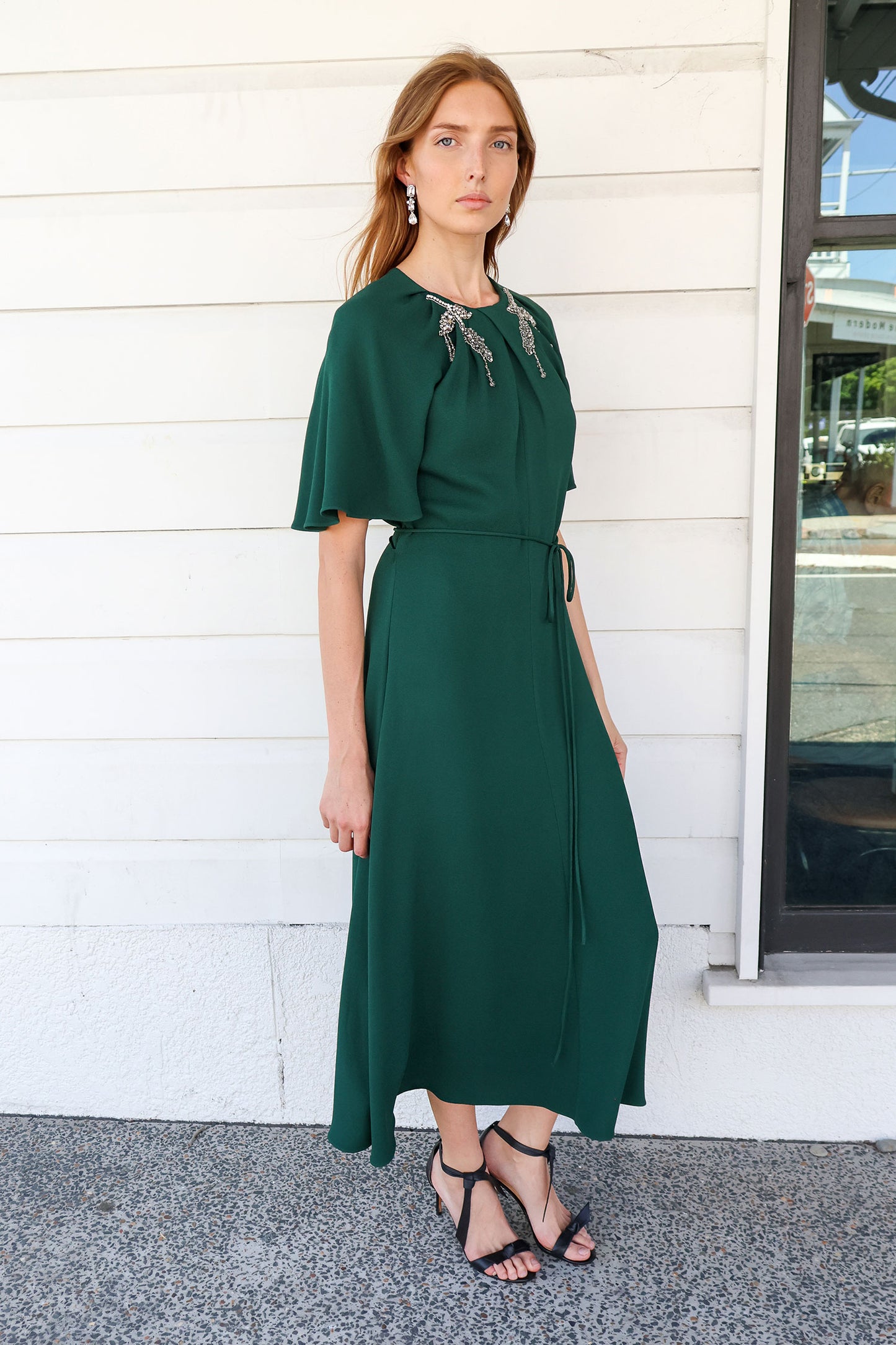 Short Sleeve A-Line Midi Dress