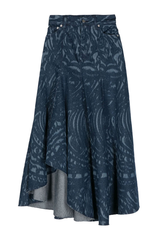 Denim Fit And Flare Midi Skirt