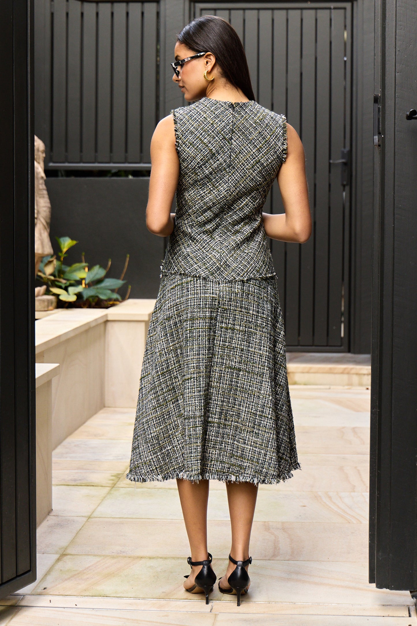 Tweed Sleeveless Midi Dress