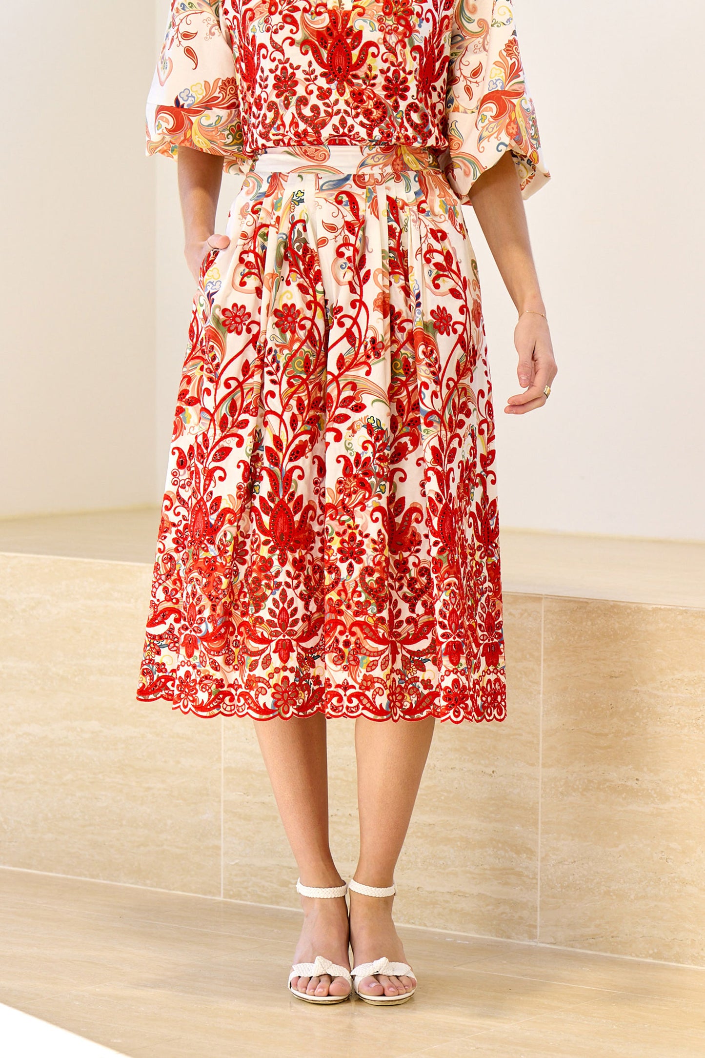 Embroidered Midi Skirt