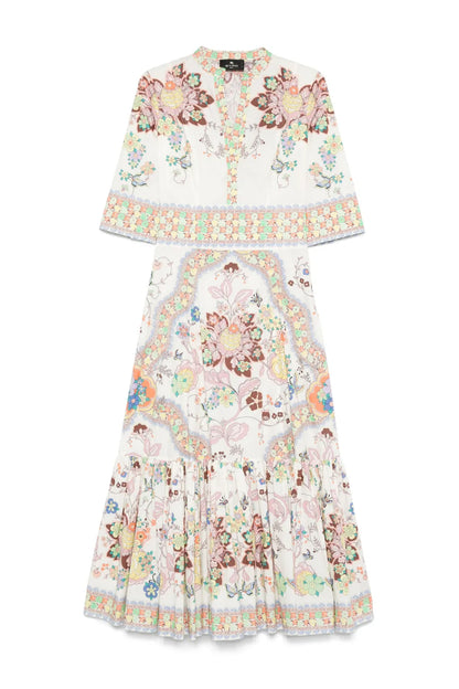 Gathered Floral Print Midi Dress