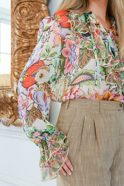 Ruffled Floral Print Blouse