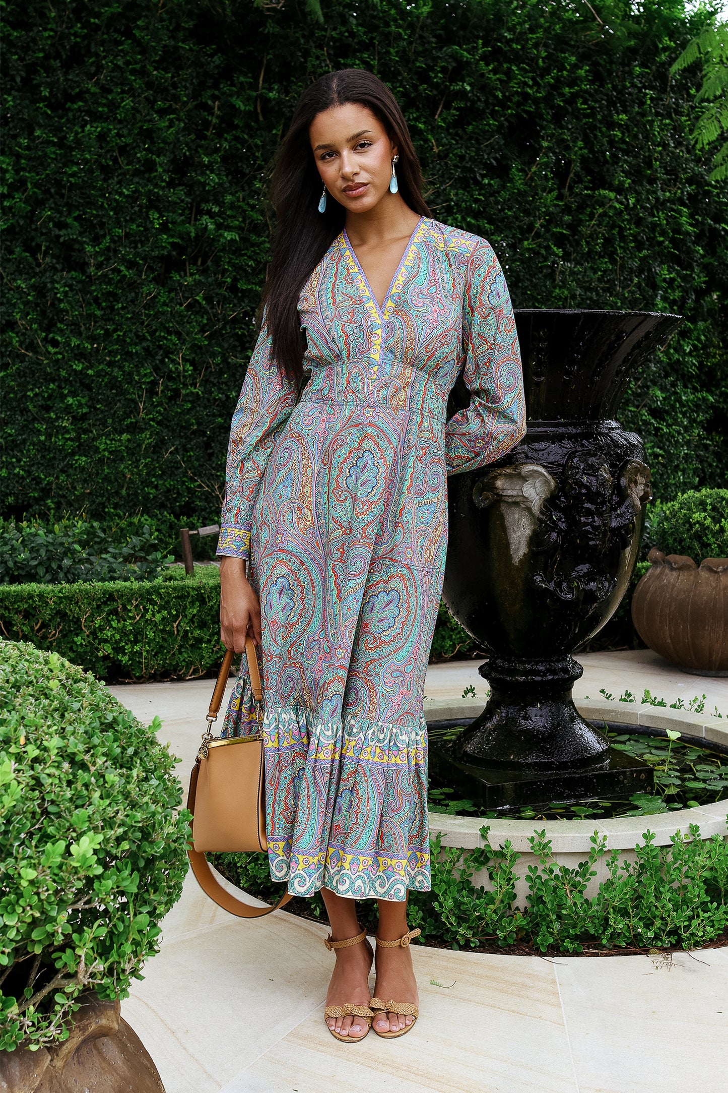 Printed Long Sleeve Midi Dress