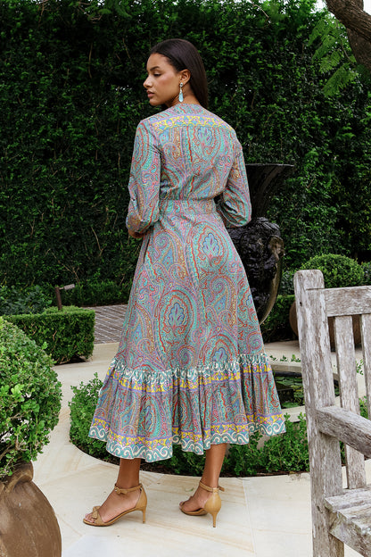 Printed Long Sleeve Midi Dress