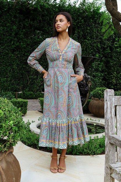 Printed Long Sleeve Midi Dress