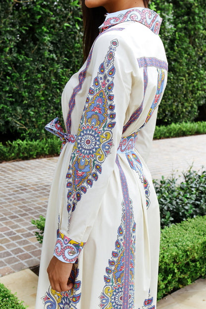 Printed Cotton Blend Shirt Dress
