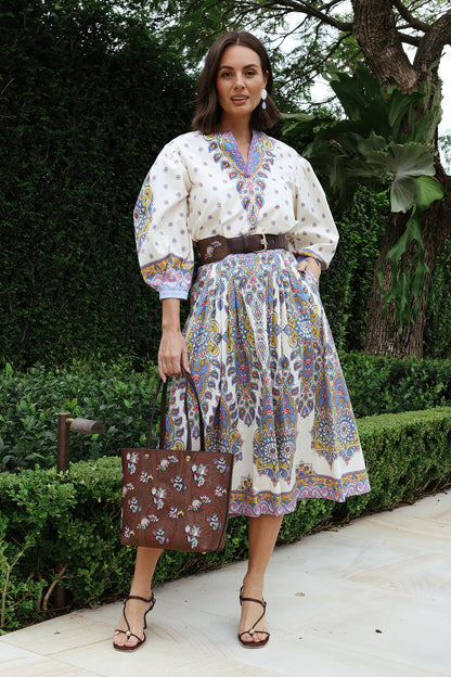 Paisley Cotton Midi Skirt
