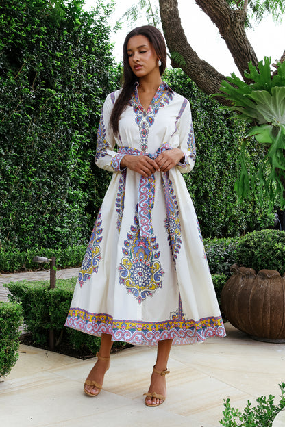 Printed Cotton Blend Shirt Dress