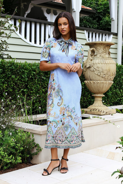 Paisley Satin Midi Dress