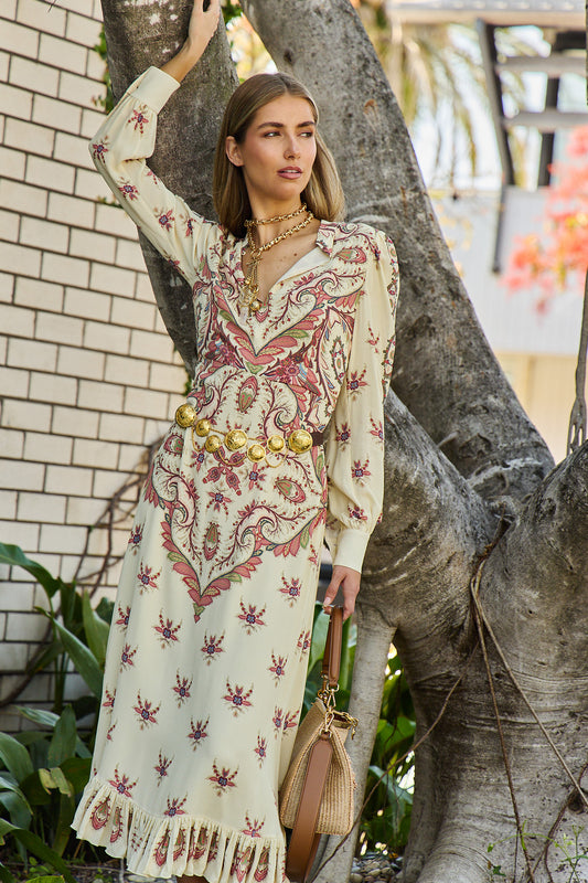 Paisley L/S Midi Dress