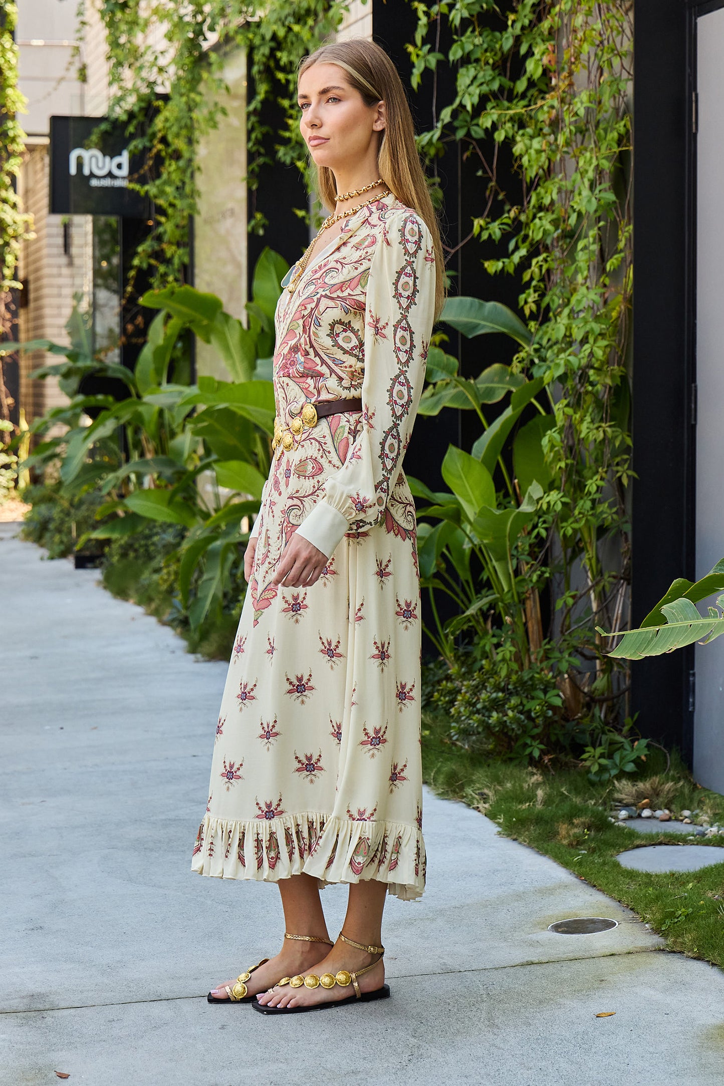 Paisley L/S Midi Dress