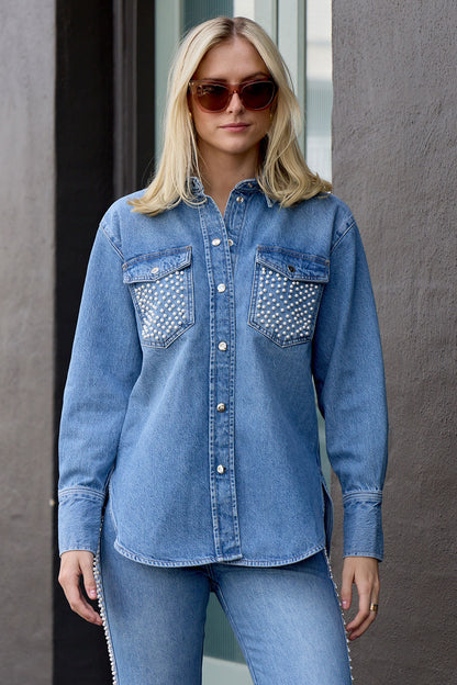 Oversized Pearl Studded Shirt