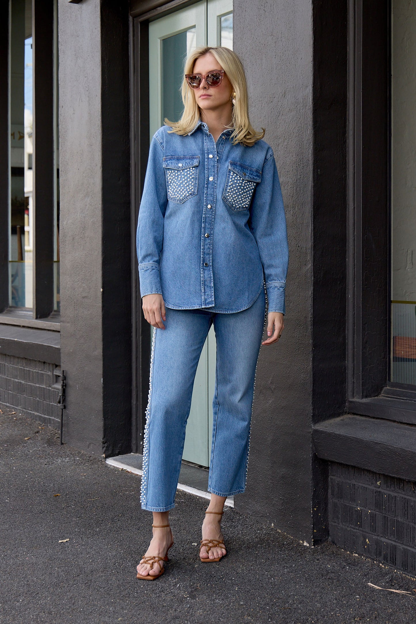 Oversized Pearl Studded Shirt