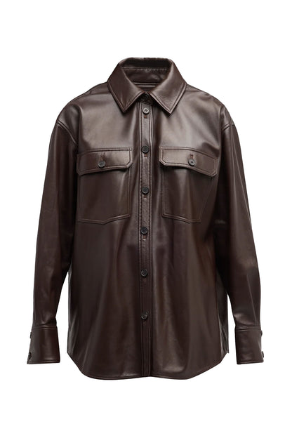 Oversized Leather Shirt Jacket