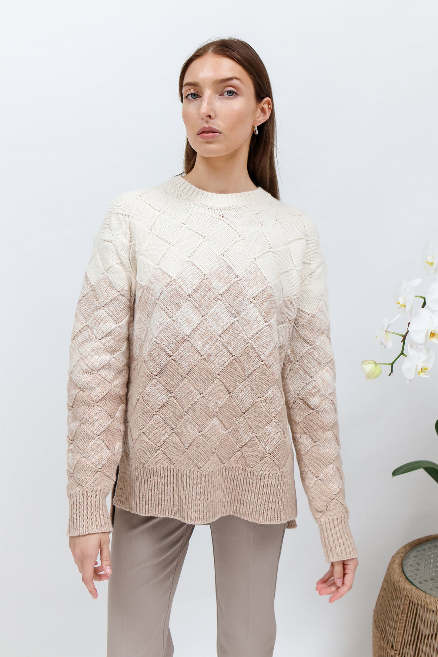 Round Neck Weave Knit Sweater