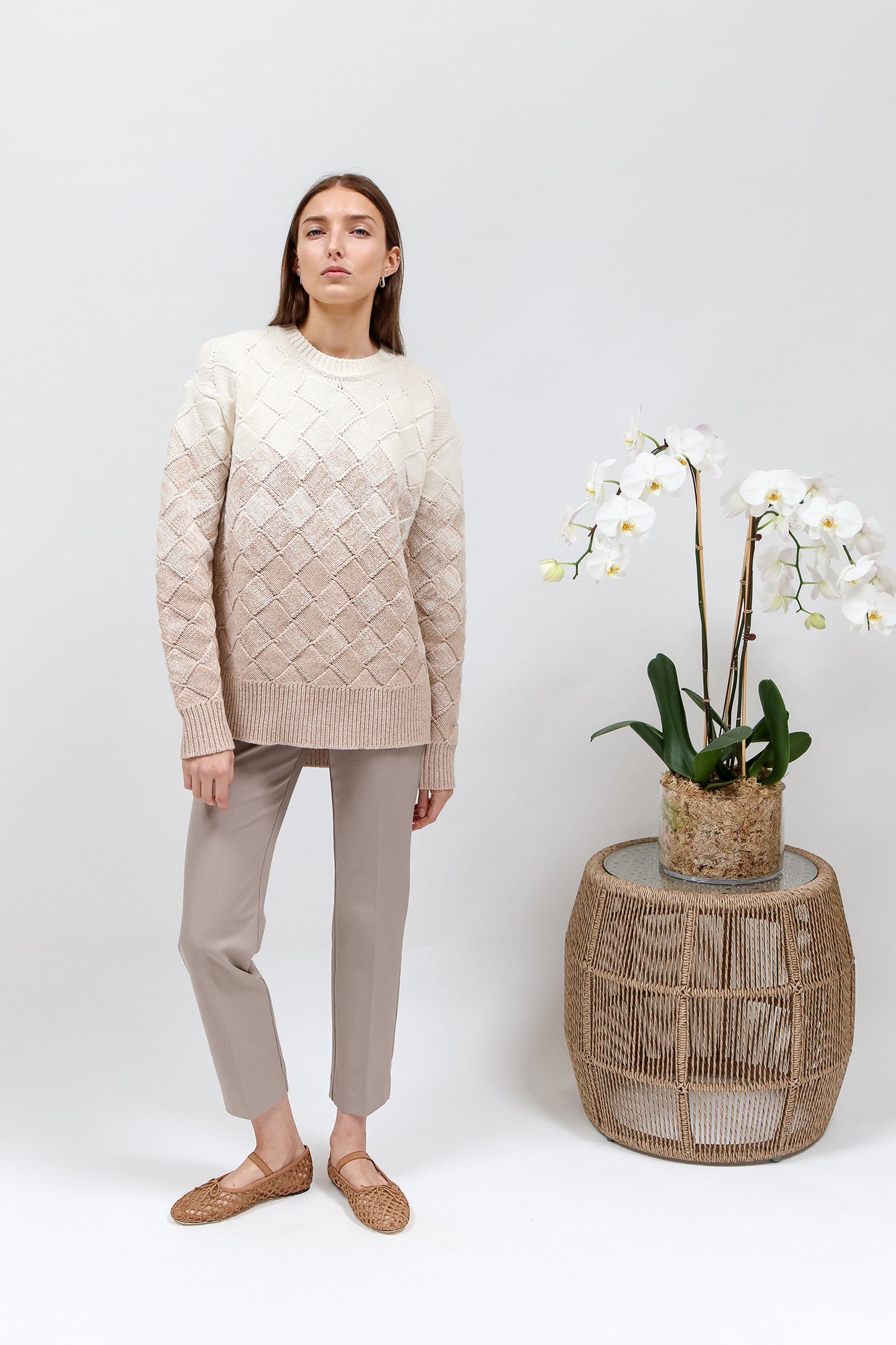 Round Neck Weave Knit Sweater