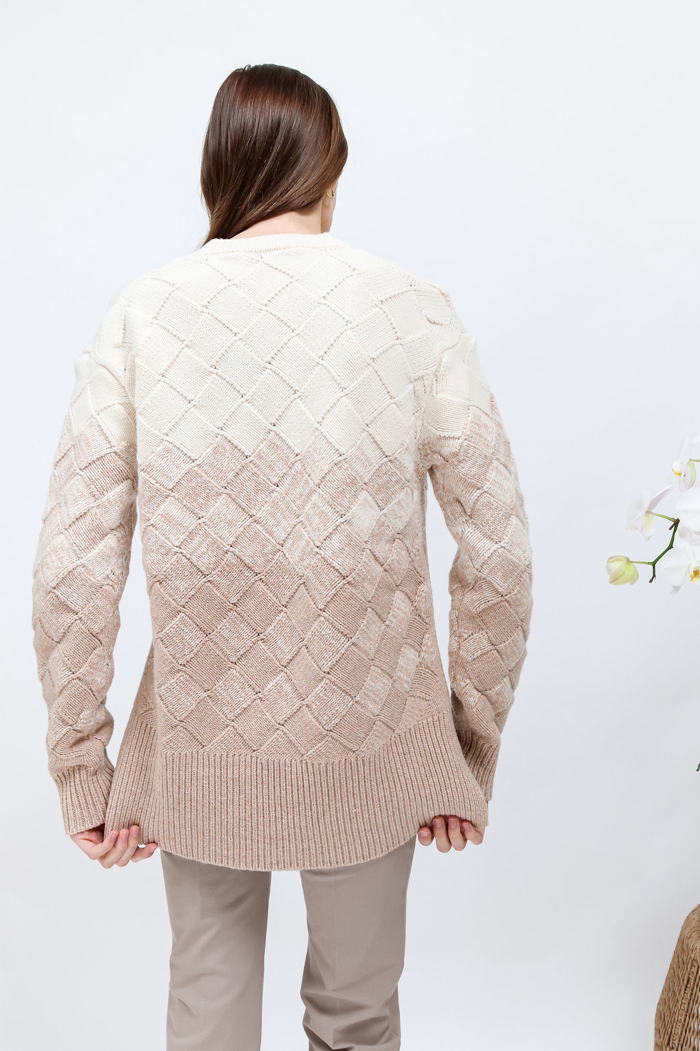 Round Neck Weave Knit Sweater