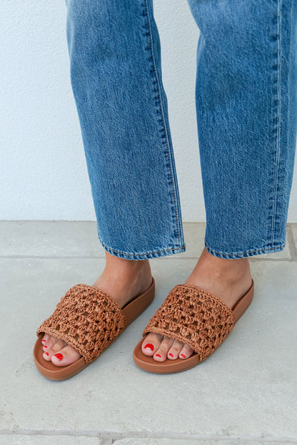 Henri Crochet Raffia Footbed Sandal