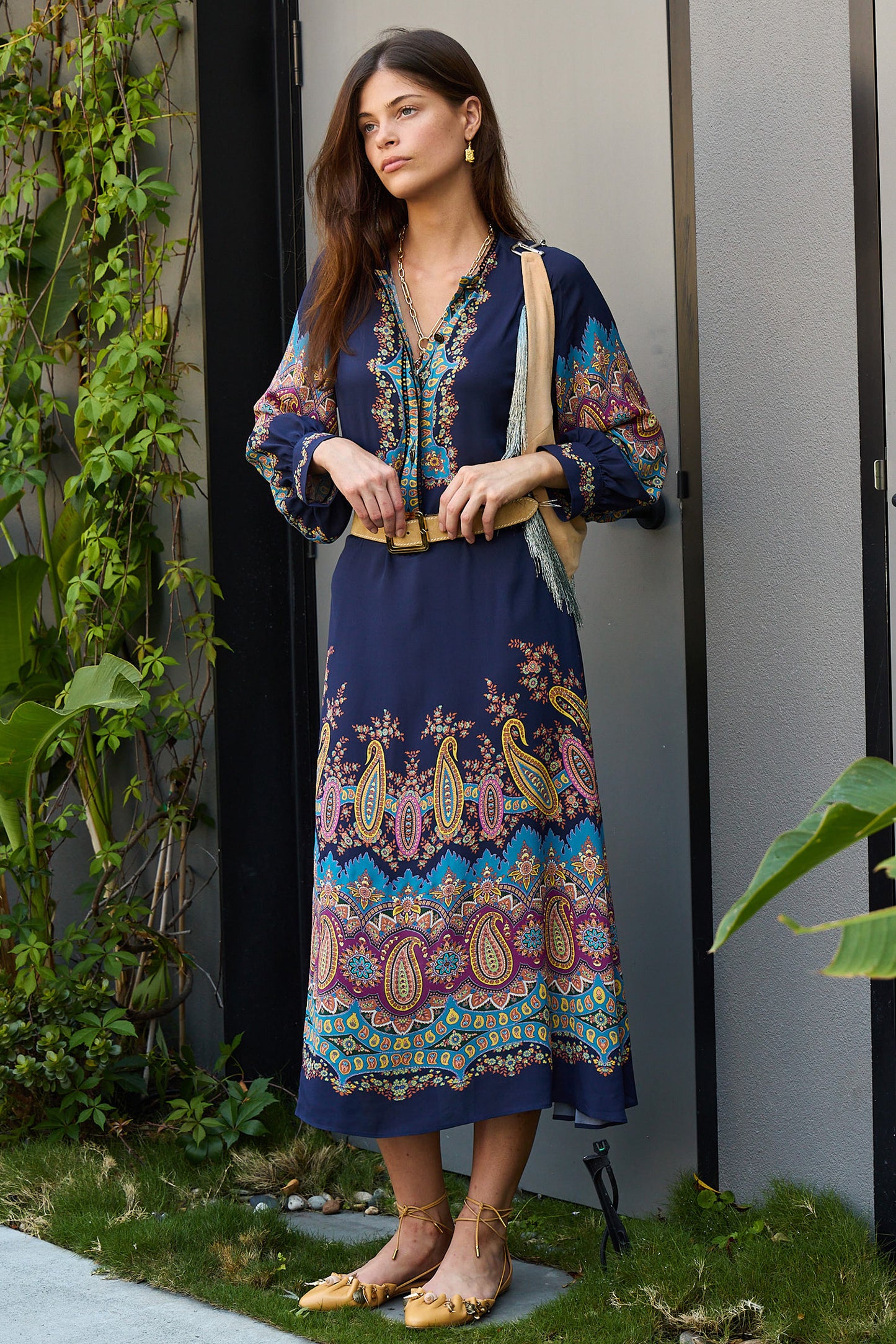 Placed Paisley L/S Midi Dress