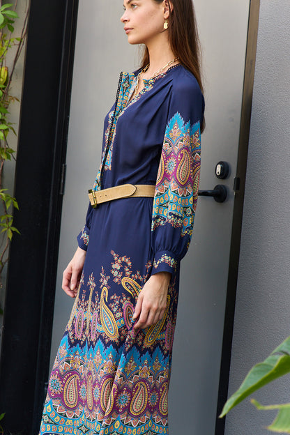 Placed Paisley L/S Midi Dress