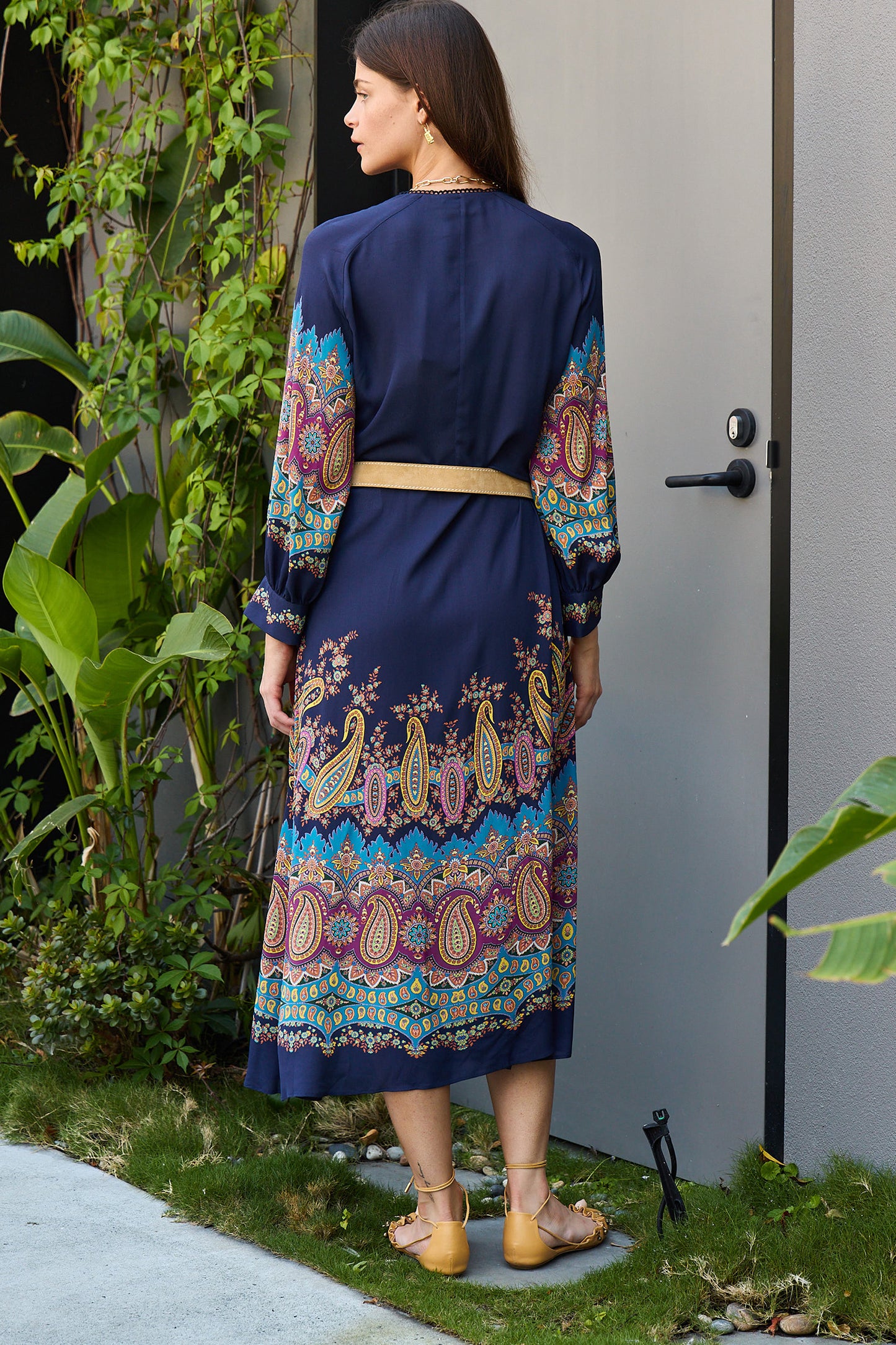 Placed Paisley L/S Midi Dress