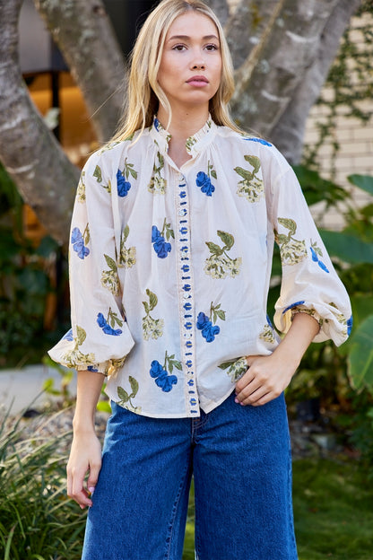 Poet Blueberry Flora Blouse