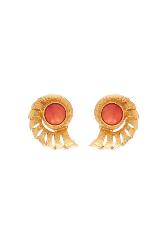 Coral Stone Shell Clip On Earrings