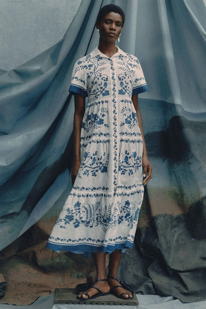 Botanical Tiered Midi Shirt Dress