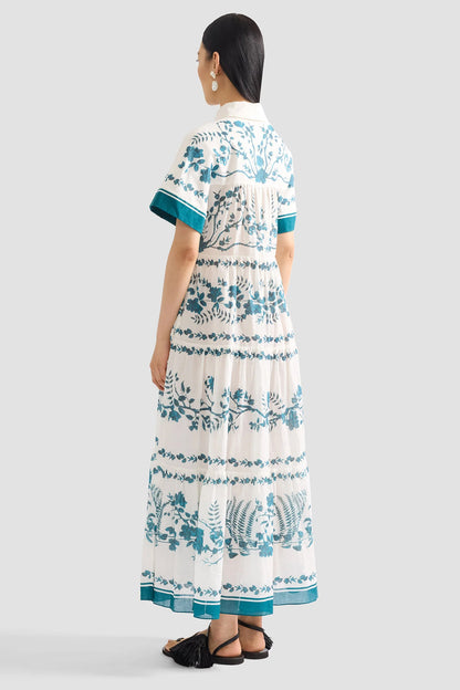 Botanical Tiered Midi Shirt Dress