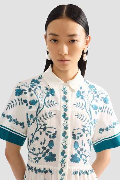 Botanical Tiered Midi Shirt Dress