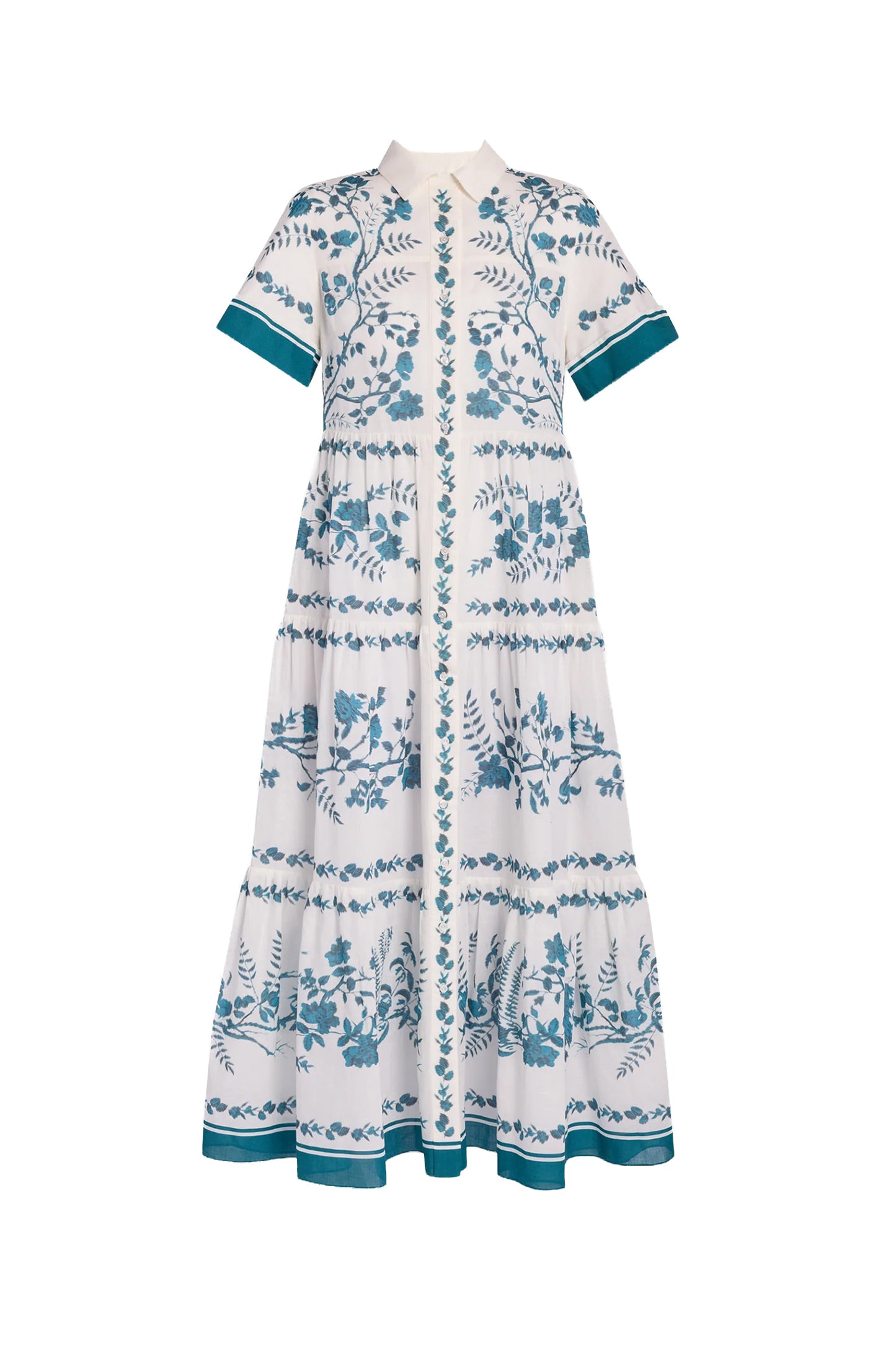 Botanical Tiered Midi Shirt Dress
