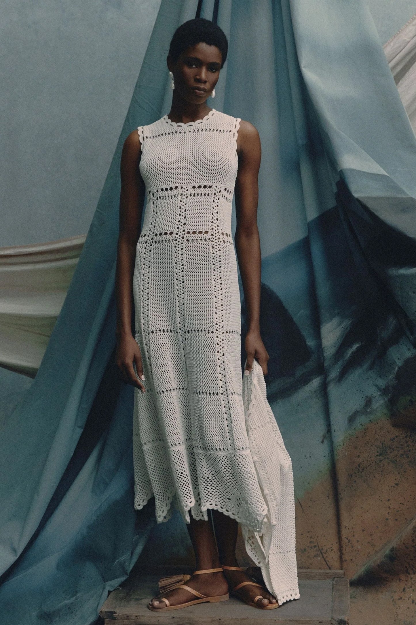 Crochet Fit and Flared Midi Dress
