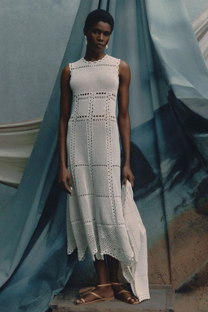 Crochet Fit and Flared Midi Dress