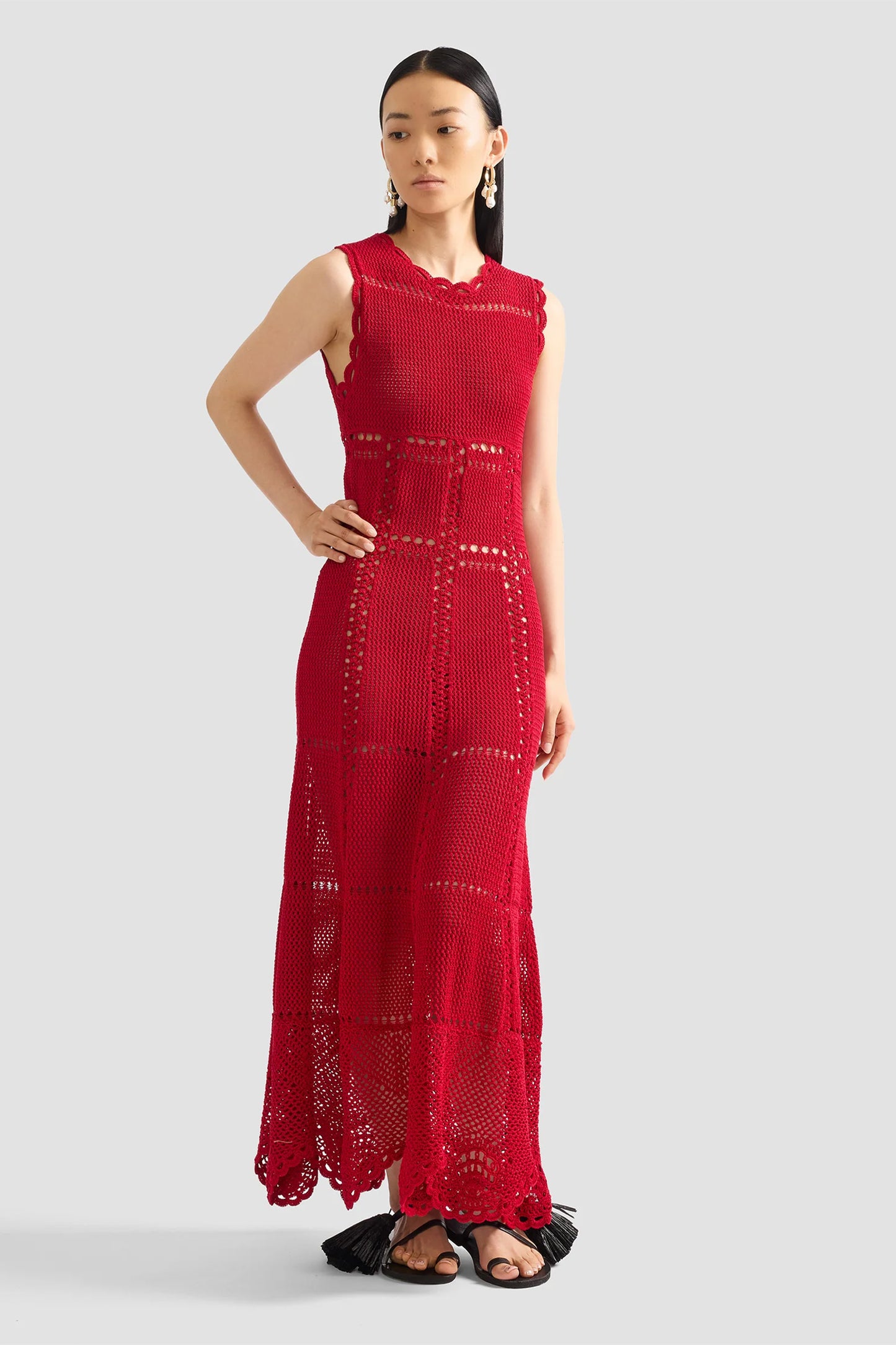 Crochet Fit and Flared Midi Dress