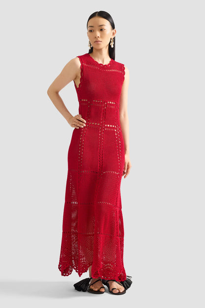 Crochet Fit and Flared Midi Dress