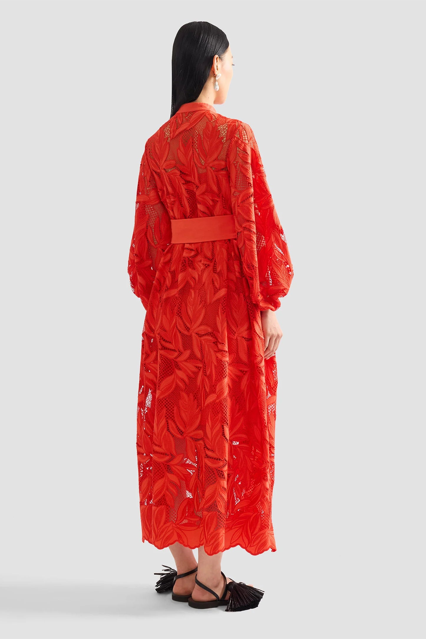 Cutwork Tie-Waist Midi Dress