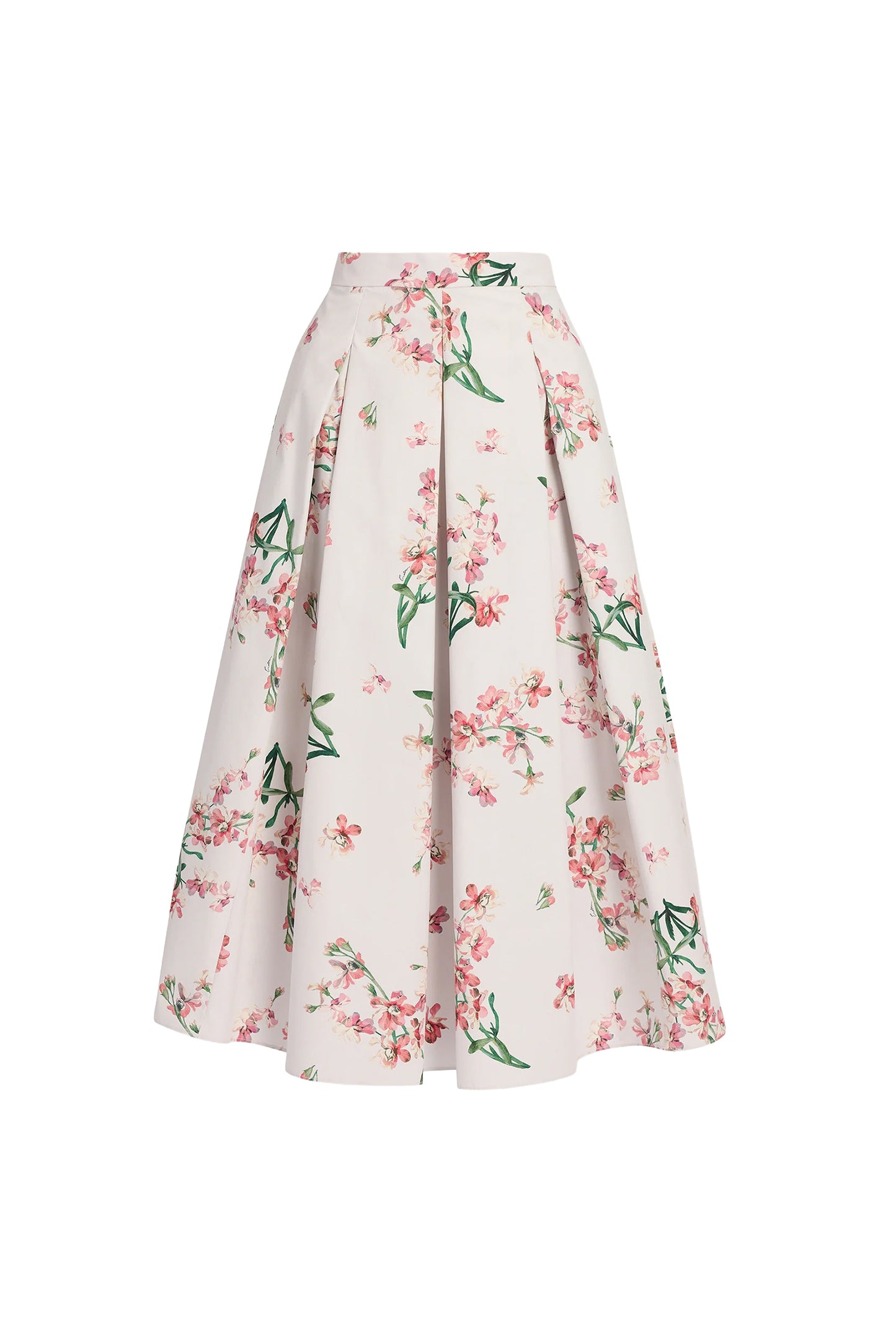 Floral Cotton Midi Pleated Skirt