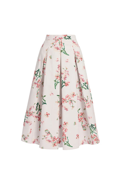 Floral Cotton Midi Pleated Skirt