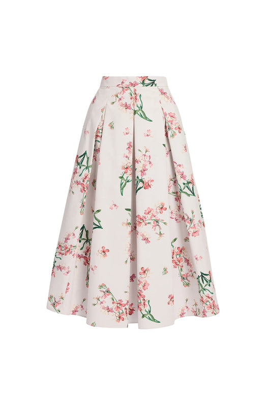 Floral Cotton Midi Pleated Skirt
