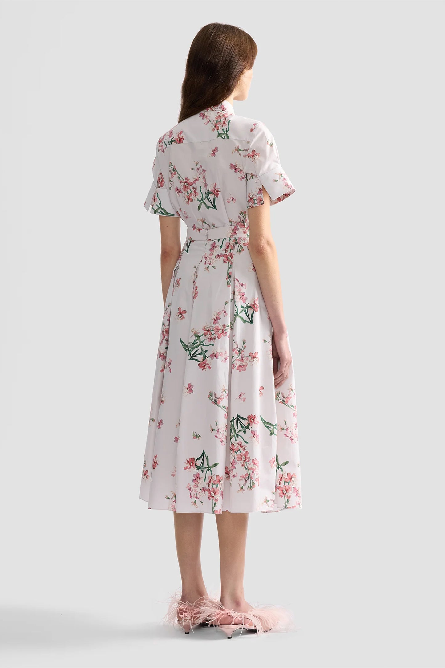 Floral Cotton Midi Pleated Skirt